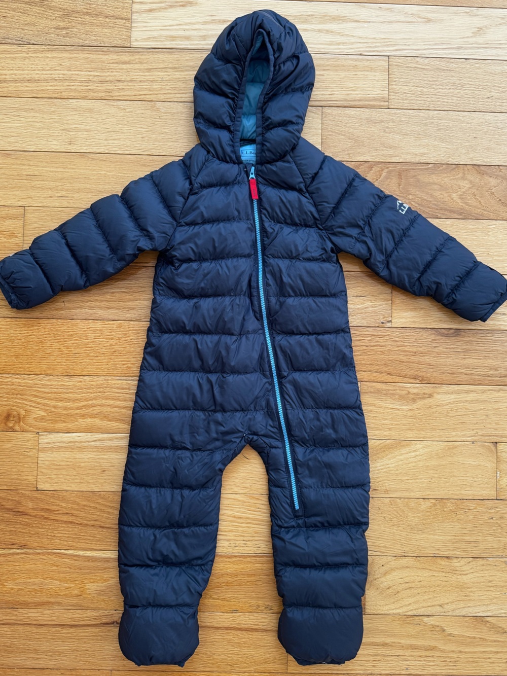 L.L. Bean Navy Quilted Infant Puffer One-Piece Snowsuit 12-18 month size